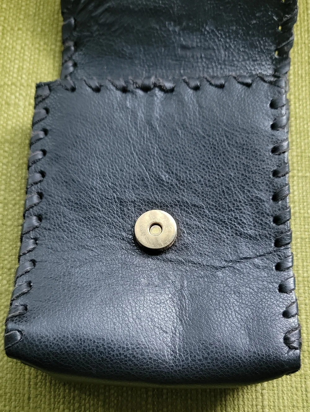 Leatherock Black Leather Studded Belt Pouch with Gold Medallion